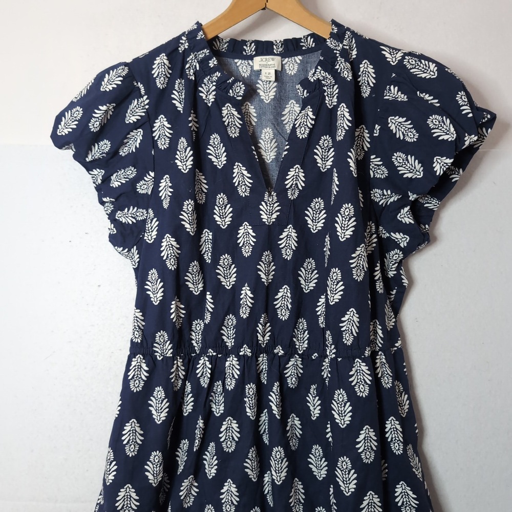 J.Crew Navy White Block Print Regenerative Cotton Tiered Midi Dress 12